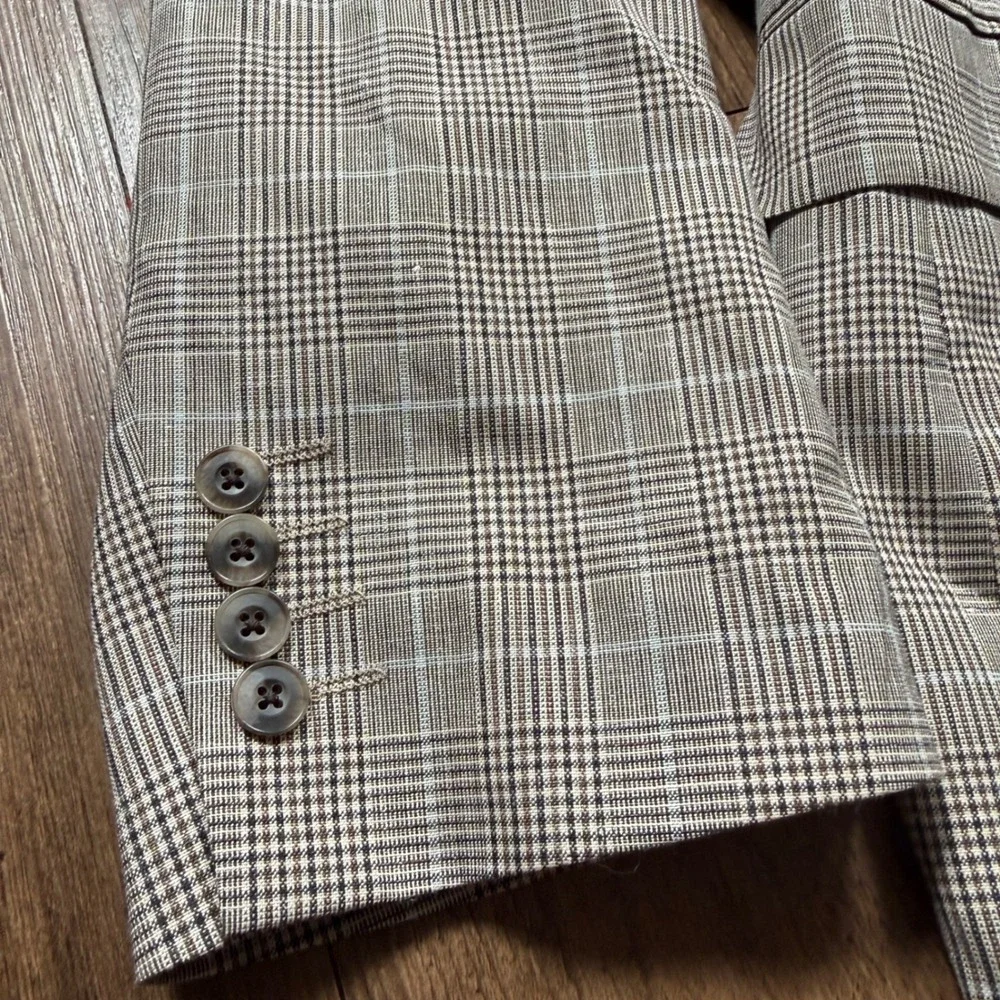 Stafford Luxury Sport Coat Men 46R Brown Glen Plaid Linen Blend Unstructured NWT